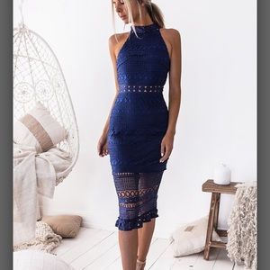Rivers Midi Lace Dress - Navy Blue